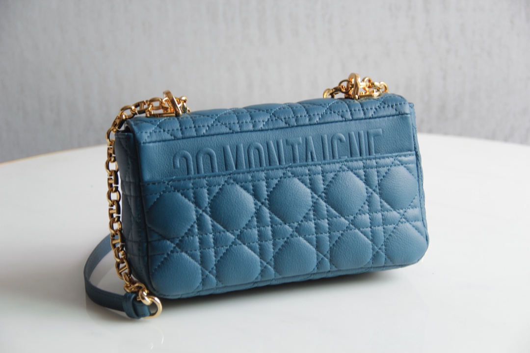 Small Dior Caro Bag Blue Supple Cannage Calfskin